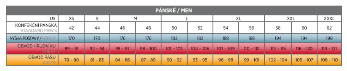 Alpine Pro mens size chart