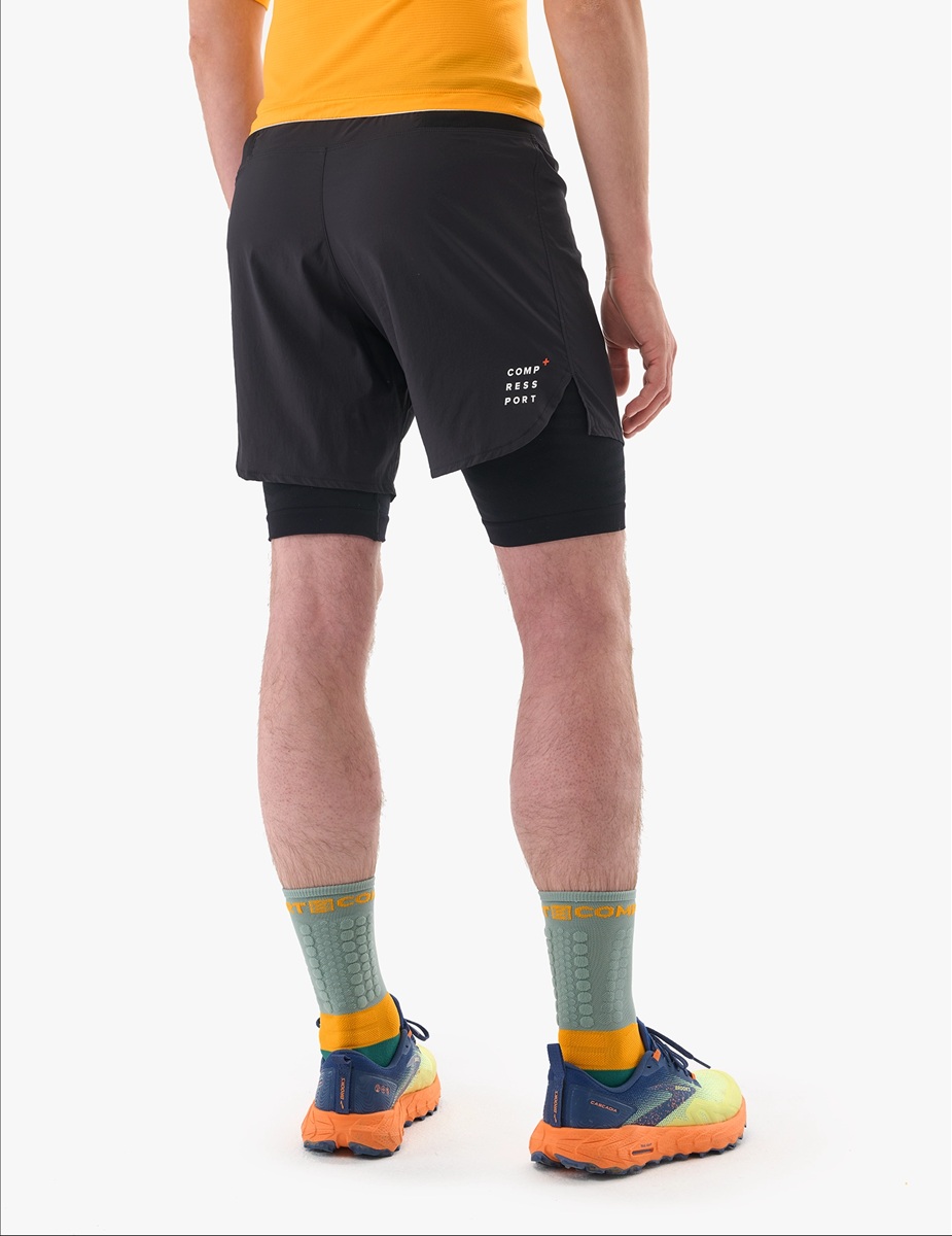Meeste jooksupüksid Compressport TRAIL RACING 2-IN1 SHORT