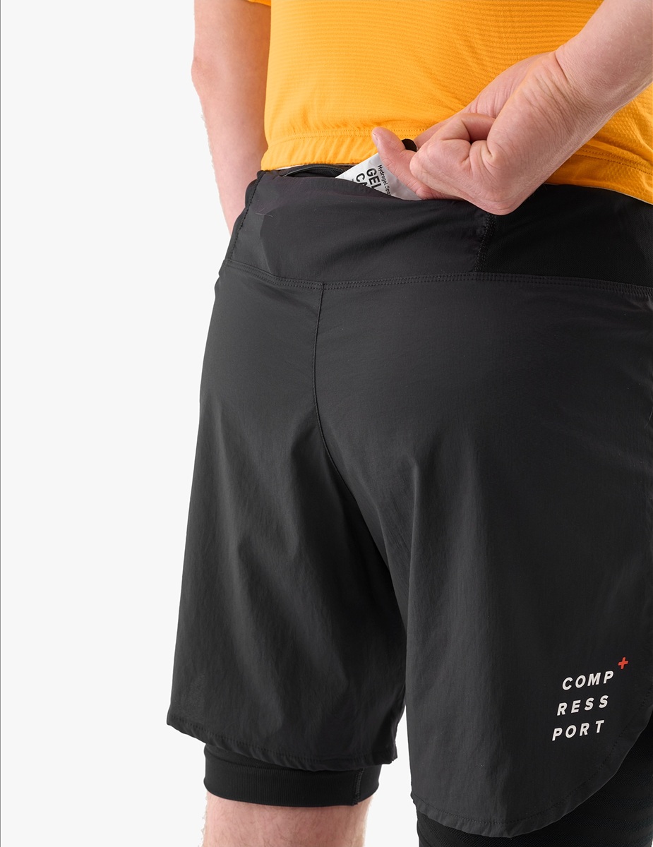 Meeste jooksupüksid Compressport TRAIL RACING 2-IN1 SHORT
