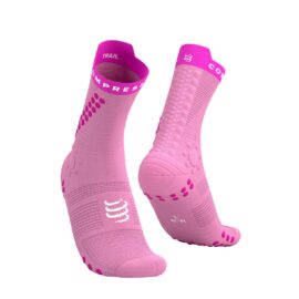Maastikujooksusokid Compressport V4.0 TRAIL High - Begonia/Neon Pink