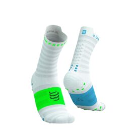 Jooksusokid Compressport V4.0 RUN HIGH Ultralight - White/Norse Blue/Neon Green